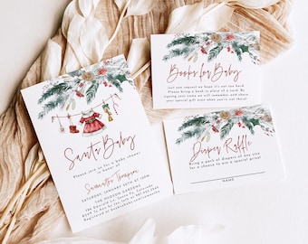 Christmas Baby Shower Invitation, Santa Baby Shower Invitation Set, Winter Baby Shower Invite Template, Winter Wonderland Baby Shower SB