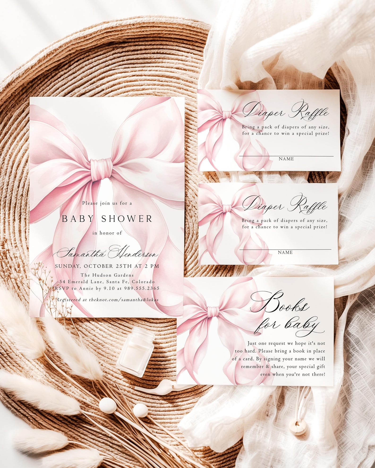 Blush Pink Bow Baby Shower Invitation Elegant Baby Girl Shower Invite ...