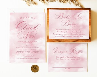Cloud Nine Baby Shower Invitation Template, Cloud Baby Shower Invite Printable, Blush Pink Cloud Invitation, Girl Baby Shower Evite C9