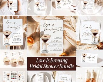 Love Is Brewing Bridal Shower Bundle Espresso Martini Invitation Template Printable Brunch Invite DIY Editable Coffee Wedding Invites E1