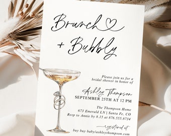 Brunch & Bubbly Bridal Shower Invitation, Minimalist Champagne Wedding Invite, DIY Editable Modern Event Invites, Printable Celebration
