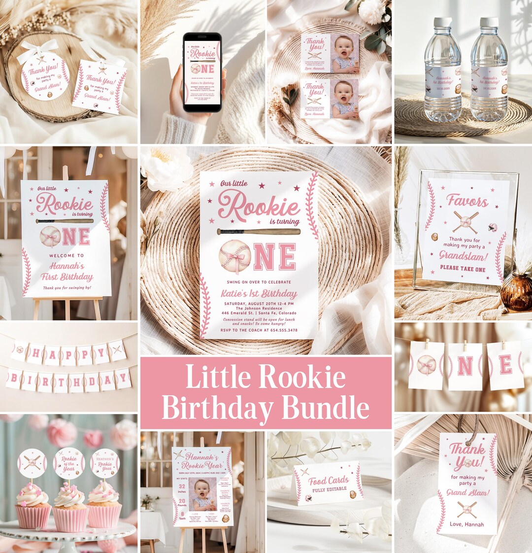 Rookie of the Year First Birthday Bundle Baseball 1st Birthday Pink Bow ...