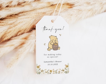 Winnie-The-Pooh Thank You Tag Custom Favors Tags for Baby Shower Birthday Favour Tag Classic Winnie-The-Pooh PRINTED & SHIPPED PB