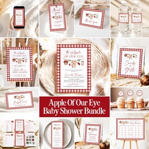 Apple Baby Shower Invitation Bundle The Apple of Our Eye Baby Shower Games Homegrown Red Plaid Baby Shower Sign Set Editable Template AP