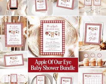 Apple Baby Shower Invitation Bundle The Apple of Our Eye Baby Shower Games Homegrown Red Plaid Baby Shower Sign Set Editable Template AP
