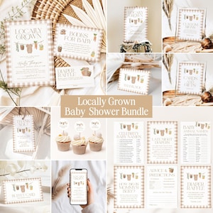 Locally Grown Baby Shower Bundle, Farmers Market Baby Shower Bundle, Home Grown Baby Shower Games, Editable Baby Shower Invitation, LG1