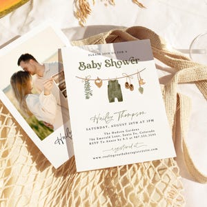 Boy Baby Shower Invitation Template, Digital Baby Shower Invites, Sage Green Baby Invite, Boho Gender Neutral Bundle, Editable Template, Z1