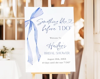 Something Blue Before I DO Bridal Shower Welcome Sign Editable Blue Bow Bridal Shower Bridal Welcome Signs Wedding Shower Decorations LB