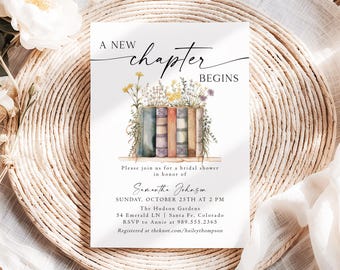A New Chapter Bridal Shower Invitation Template, Editable Her Next Chapter Begins Wedding Shower Invite, DIY Book Invitation NC