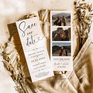 Photo Strip Save The Date, Modern Save the Date Template, Save The Date With Photo, Minimalist Photo Booth Card, Editable Template, M4