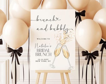 Brunch & Bubbly Bridal Shower Welcome Sign Modern Champagne Toast Bridal Brunch Entrance Sign Editable Template Instant Download AD