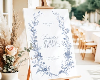 Vintage Floral Bridal Shower Welcome Sign, Dusty Blue Welcome Sign, Bridal Shower Welcome Sign, Wedding Welcome Sign, Brunch & Bubbly, Y2
