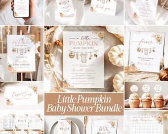 Little Pumpkin Fall Baby Shower Bundle, Floral Pumpkin Set, Editable Shower Invitation Bundle, Printable Fall Baby Clothes Shower Games G8