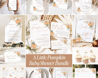 Fall Baby Shower Invitation Bundle, Pumpkin Baby Shower Invite, Boho Boy Baby Shower Invite, A Little Pumpkin is on the Way Girl Invite G5