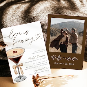 Love Is Brewing Espresso Martini Bridal Shower Invitation Template, Printable Brunch Invite, DIY Editable Coffee Wedding Shower Invites EM