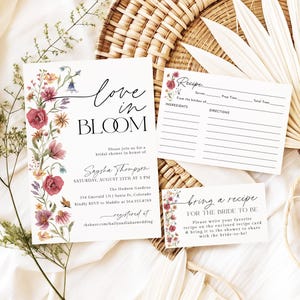 Love In Bloom Bridal Shower Invite, Wild flower Bridal Shower Invitation Set, Floral Spring Bridal Shower Bundle Editable Template, P5