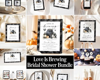 Halloween Bridal Shower Invitation Love Is Brewing Games Bundle Invite Witch Cauldron Wedding Shower Editable Template Instant Download SY