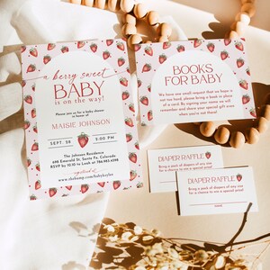 Strawberry Baby Shower Invitation Template, Berry Sweet Baby on the Way Invite, DIY Editable Self Edit Printable Invites, Evite SB