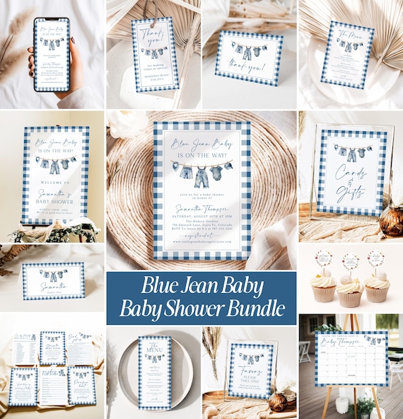 Blue Jean Baby Shower Invitation, Denim Western Baby Shower Template, Western Rustic Baby Shower Invite, Country Boy Baby Shower Invites, BJ