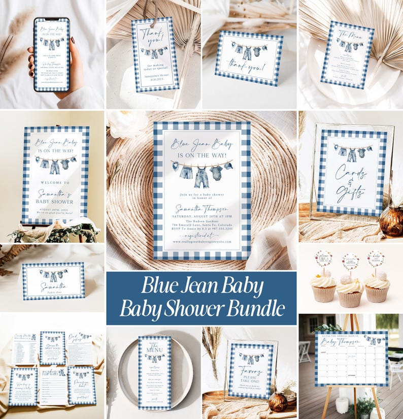 Blue Jean Baby Shower Invitation, Denim Western Baby Shower Template, Western Rustic Baby Shower Invite, Country Boy Baby Shower Invites, BJ imagen 1