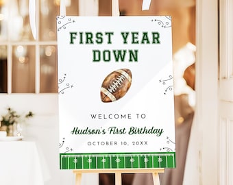 Football Birthday Party Welcome Sign, First Year Down 1st Birthday Party Welcome Poster First Down Boy Birthday Sign Printed & Shipped FB