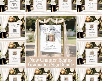 Graduation Party Sign Bundle Editable New Chapter Grad Party Templates Printable Event Signs Custom Highschool Graduation Party Signage NCG