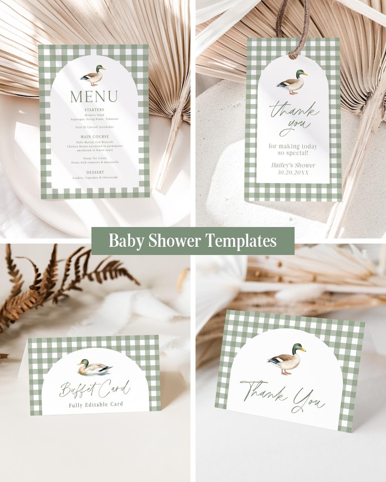 Mallard Baby Shower Invitation Bundle Green Plaid Duck Baby Shower Invite Duck Hunting Shower Games Editable Template Instant Download MD image 6