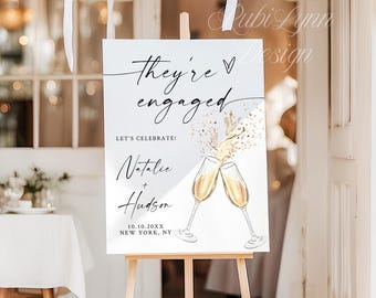 They're Engaged Sign Printable Engagement Party Welcome Sign Template Theyre Engaged Engagement Sign Instant Download Editable Poster ML