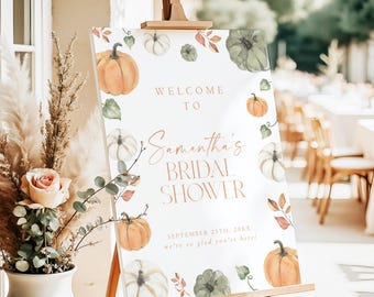 Fall Bridal Shower Welcome Sign, Fall In Love Bridal Shower Welcome Poster, Fall Wedding Shower, Autumn Pumpkin Bridal Party Signage G6