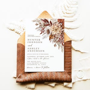 Fall Wedding Invitation Template, Autumn Floral Wedding Invite, Burnt Orange Wedding Invitation, Printable Rustic Wedding Invitation, FW