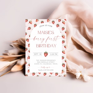 Strawberry 1st Birthday Invitation Template Girl Birthday Party Berry First Birthday Invite Editable Template Printable Invite Evite SB
