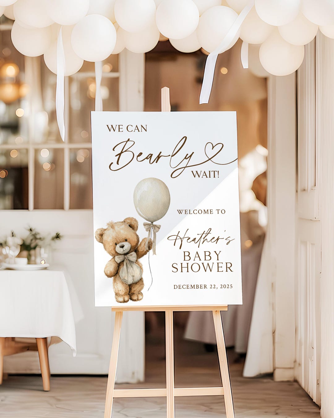 We Can Bearly Wait Baby Shower Welcome Sign Gender Neutral Teddy Bear ...