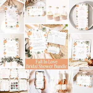 Fall Pumpkin Bridal Shower Bundle, Autumn Fall In Love Bridal Shower Invitation, Editable Games Bundle, Printable Bridal Shower Signs, G6