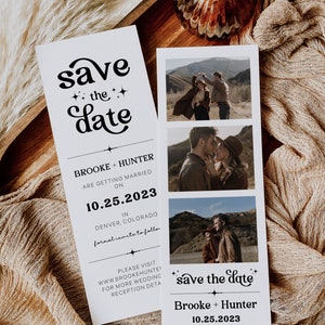 Modern Minimalist Retro Save the Date Template Printable Save The Date With Photo DIY Photo Booth Strip Card Editable Template Invitation R1 image 4