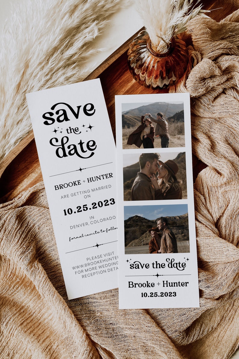 Modern Minimalist Retro Save the Date Template Printable Save The Date With Photo DIY Photo Booth Strip Card Editable Template Invitation R1 image 4