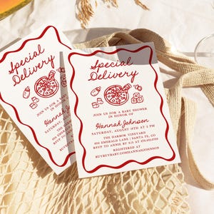 Special Delivery Baby Shower Invitation Template, Editable Italian Pizza Baby Shower Invite, DIY Slice Slice Baby Shower Invites, SD