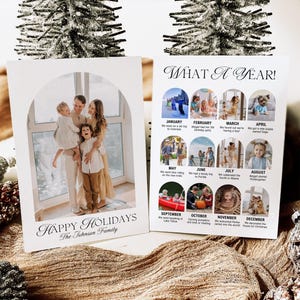 Modello moderno di biglietto di auguri per le feste con foto, biglietto di Natale minimalista stampabile, biglietto di Capodanno semplice con immagine, biglietto di auguri Boho Arch MC