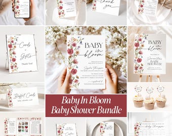 Baby in Bloom Baby Shower Invitation Bundle Wildflower Baby Shower Invite Printable Floral Shower Decorations Editable Games Template P6
