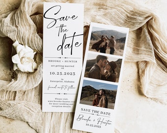 Modern Save the Date Template, Save The Date With Photo, Photo Strip Save the Date, Photo Booth Canva Editable Template, minimalist, M4