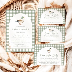 Mallard Baby Shower Invitation Bundle Green Plaid Duck Baby Shower Invite Duck Hunting Shower Games Editable Template Instant Download MD image 2