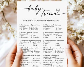 Baby Shower Trivia Spiel, Baby Trivia Spiel, Minimalistische Babyparty, Gender Neutral, bearbeitbare Vorlage, Sofort Download, druckbares Baby Spiel