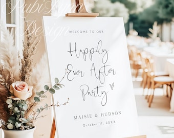 Happily Ever After Party Wedding Welcome Sign Minimalist Wedding Reception Poster After Party Elopement Welcome Sign Editable Template KL