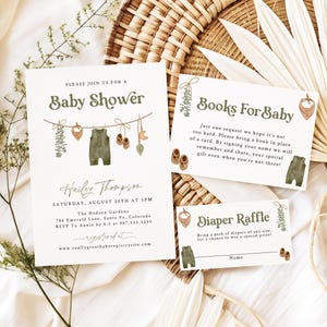 Boy Baby Shower Invitation Template, Digital Baby Shower Invites, Sage Green Baby Invite, Boho Gender Neutral Bundle, Editable Template, Z1