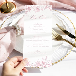 Pink Menu Card Spring Floral Wedding Menu French Chinoiserie Toile De Jouy Bridal Brunch Menu Cards for Baby Shower Printed & Shipped Y3
