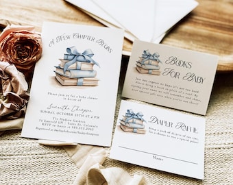 Storybook Baby Shower Template Bundle, Book Themed Baby Shower, A New Chapter Is About To Begin, Blue Bow Baby Shower, Editable Template SB