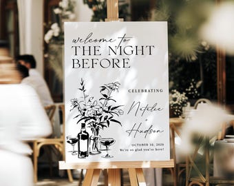 The Night Before Sign Whimsical Wedding Sign Hand Drawn Rehearsal Dinner Welcome Sign The Night Before Wedding Poster Printed + Shipped AD
