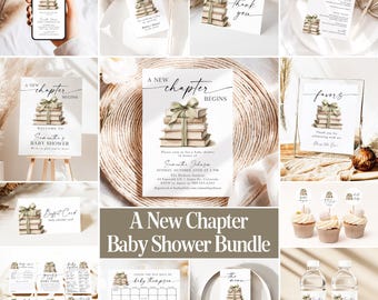 Storybook Baby Shower Bundle New Chapter Begins Baby Shower Book themed Baby Shower Green Bow Baby Shower Decor New Tale Shower Games GB