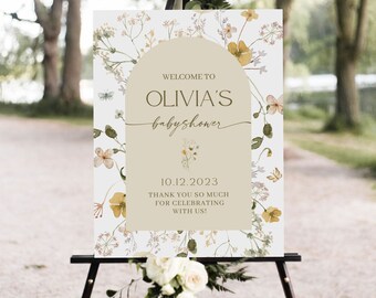 Wildflower Baby Shower Welcome Sign Template, DIY Editable Floral Event Sign, Self Edit Welcome Poster, Customizable Printable WF1