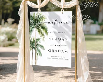 Palm Tree Wedding Welcome Sign Green Tropical Reception Welcome Sign Beach Destination Wedding Decor Poster Custom Printed + Shipped ML