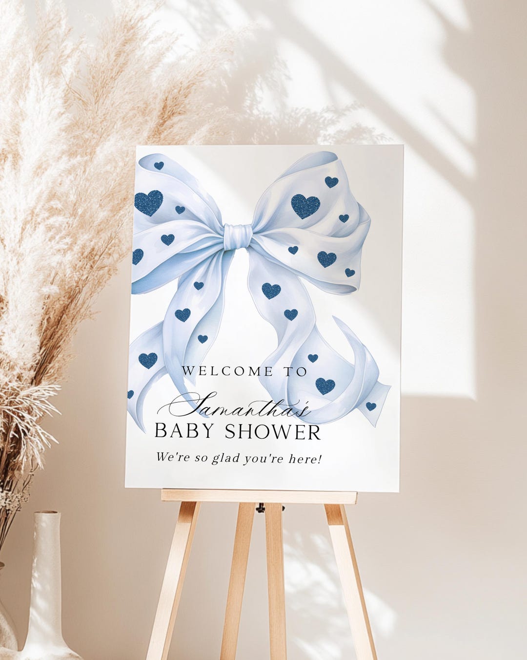 Blue Bow Baby Shower Welcome Sign Coquette Valentine's Day Poster ...
